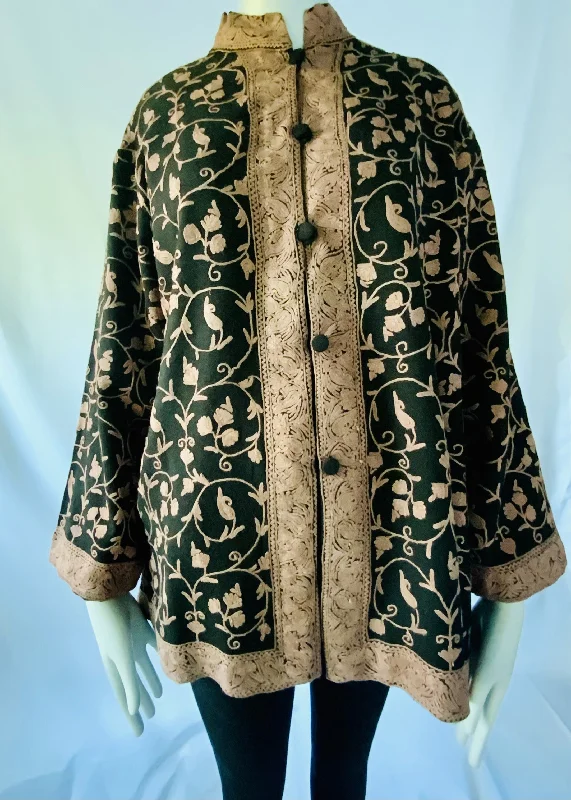 Hand Embroidered Short Jacket - Black and Rose Gold Collared Jacket Crew Neck Jacket Turtle Neck Jacket Hand Embroidered Short Jacket - Black and Rose Gold Collared Jacket Crew Neck Jacket Turtle Neck Jacket