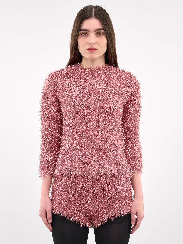 Tinsel Knit Jacket (PRMK2-0664-PINK) Zippered Jacket Buttoned Jacket Snapped Jacket Tinsel Knit Jacket (PRMK2-0664-PINK) Zippered Jacket Buttoned Jacket Snapped Jacket