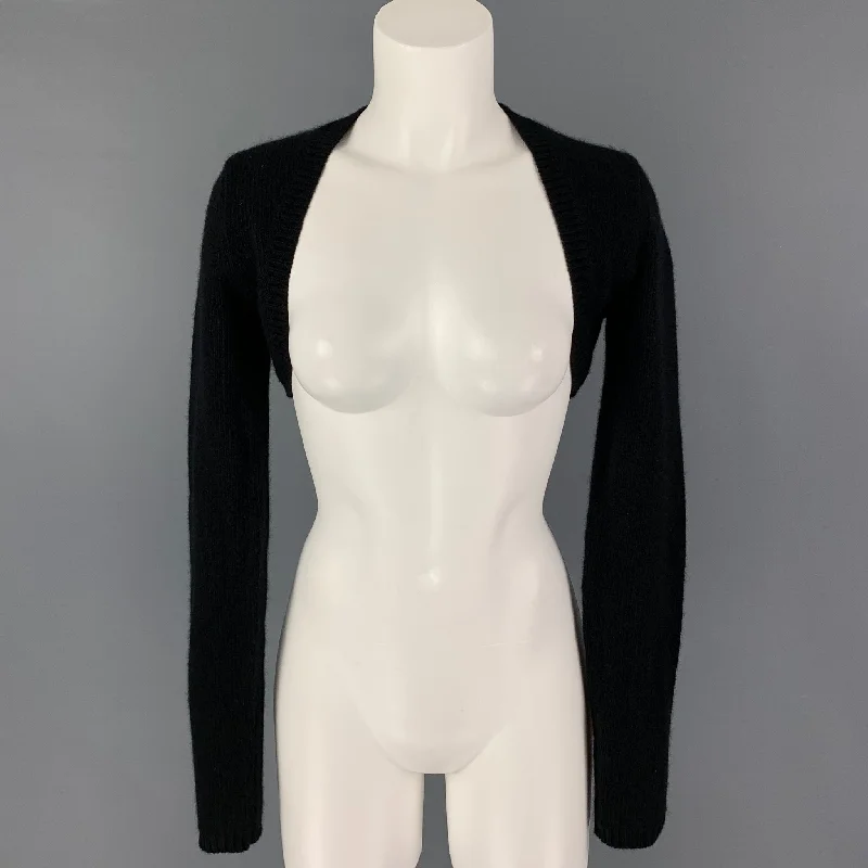 RALPH LAUREN Blue Label Size L Black Wool Cashmere Shrug Cardigan Boat Neck Shawl Collar Notched Collar RALPH LAUREN Blue Label Size L Black Wool Cashmere Shrug Cardigan Boat Neck Shawl Collar Notched Collar