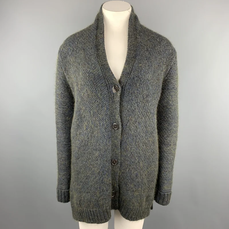 JIL SANDER Size 10 Blue & Green Cashmere Blend Chunky Oversized Cardigan Fitted Loose Oversized