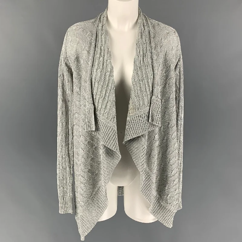 RALPH LAUREN Black Label Size S Silver Cotton Blend Open Front Cardigan Ribbed Striped Patterned RALPH LAUREN Black Label Size S Silver Cotton Blend Open Front Cardigan Ribbed Striped Patterned