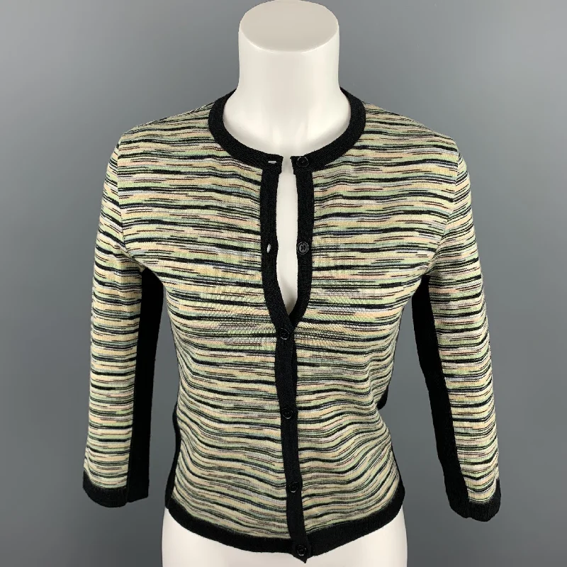M MISSONI Size 8 Green Knitted Wool / Acrylic Buttoned Cardigan Satin Fabric Silk Fabric Chiffon Fabric