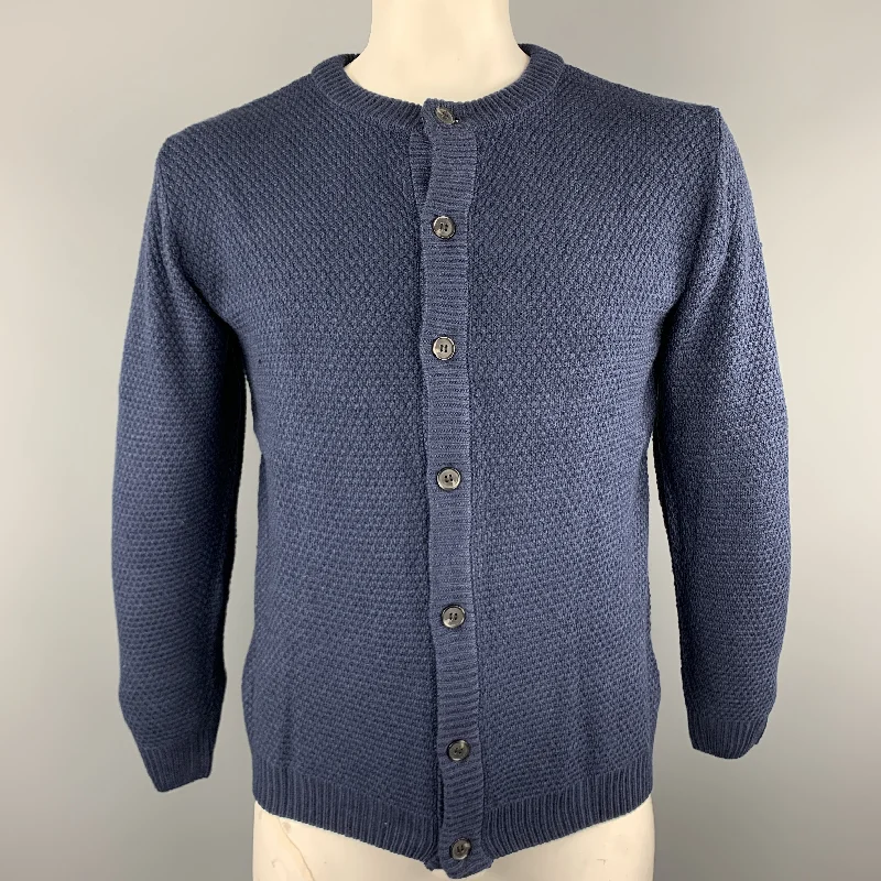 KITON Size L Navy Knitted Cotton Textured Buttoned Cardigan Sweater Houndstooth Herringbone Solid KITON Size L Navy Knitted Cotton Textured Buttoned Cardigan Sweater Houndstooth Herringbone Solid