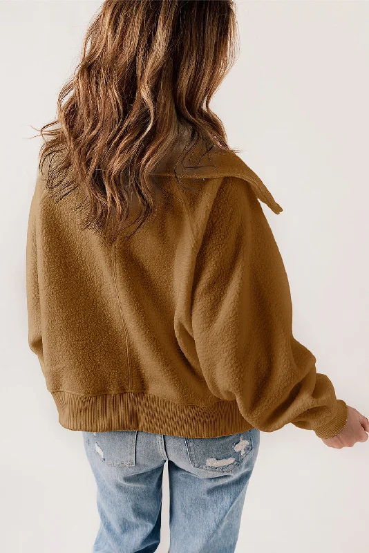 Button-Front Sherpa Jacket Hooded Jacket Caped Jacket Shawl Collar Jacket