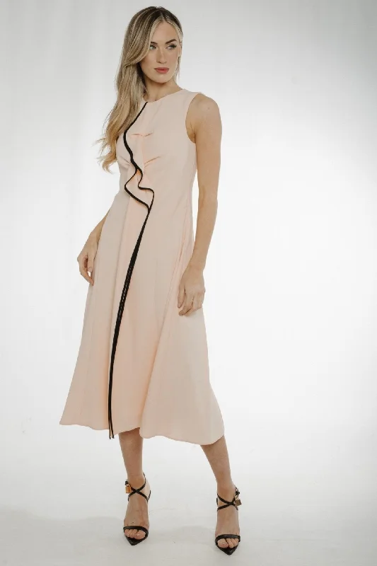 Eva Ruffle Front Dress In Peach