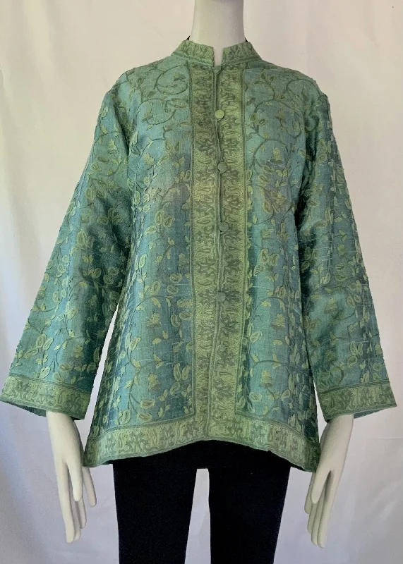 Hand Embroidered Short Jacket - Sea Green Herringbone Jacket Checkered Jacket Solid Jacket Hand Embroidered Short Jacket - Sea Green Herringbone Jacket Checkered Jacket Solid Jacket
