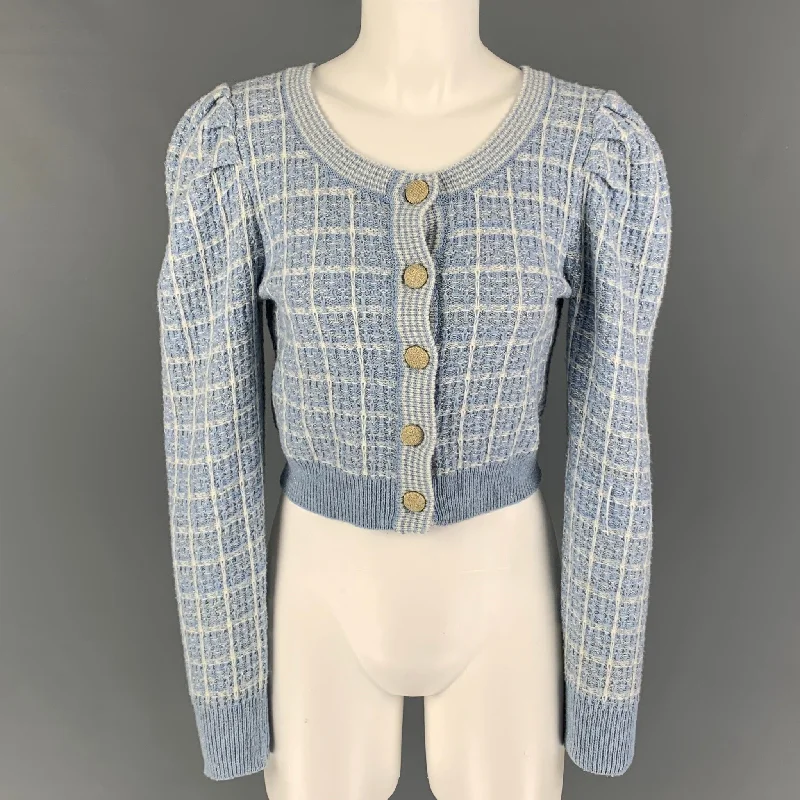 LOVE SHACK FANCY Size S Light Blue White Nylon Blend Textured Cardigan Open Front Closed Front Wrap Front LOVE SHACK FANCY Size S Light Blue White Nylon Blend Textured Cardigan Open Front Closed Front Wrap Front