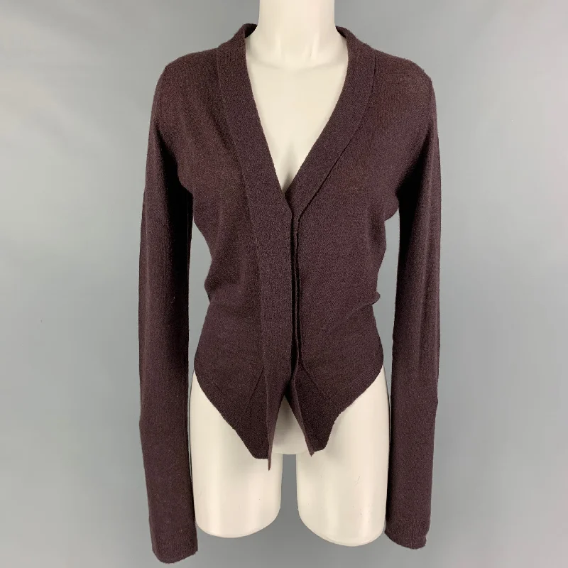 ANN DEMEULEMEESTER Size 6 Burgundy Cashmere Blend Knitted Cardigan Chenille Brocade Lace ANN DEMEULEMEESTER Size 6 Burgundy Cashmere Blend Knitted Cardigan Chenille Brocade Lace
