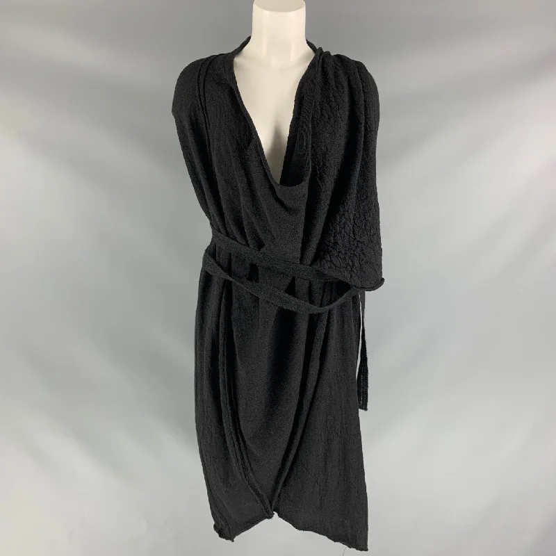 LEON LOUIS Size M Black Knit Merino Wool Wrap Sleeveless Cardigan Chenille Brocade Lace LEON LOUIS Size M Black Knit Merino Wool Wrap Sleeveless Cardigan Chenille Brocade Lace