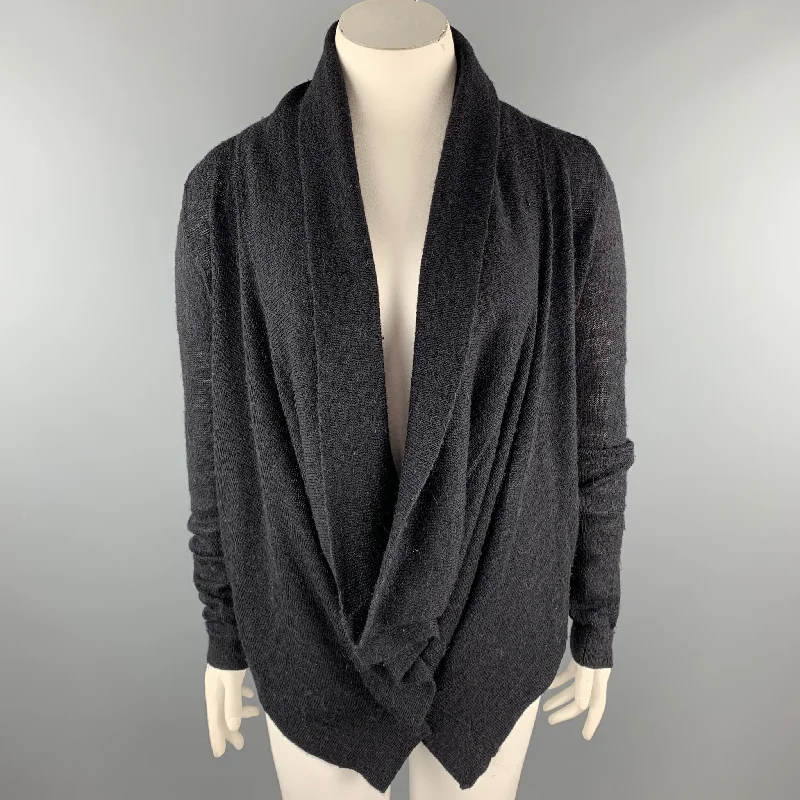 ANN DEMEULEMEESTER Size 8 Black Alpaca / Wool Buttoned Cardigan Rayon Fabric Velvet Fabric Corduroy Fabric