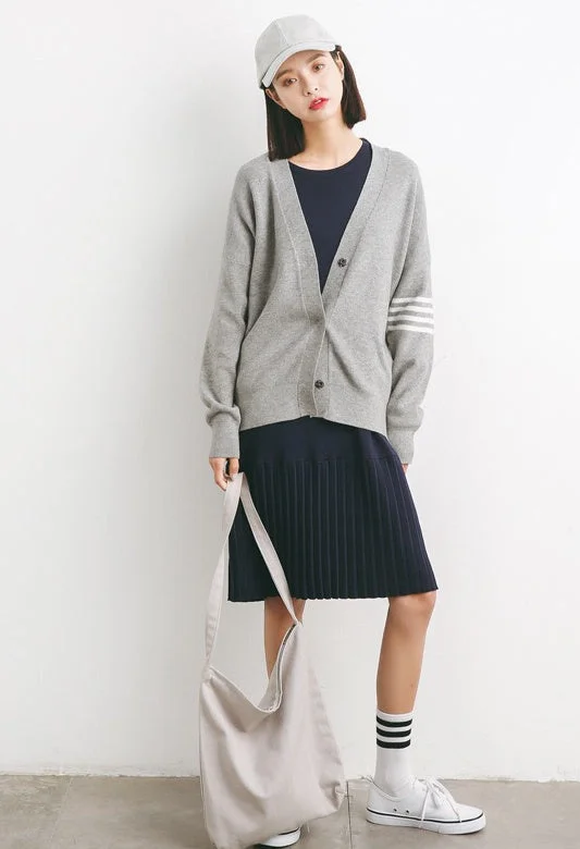 Oversized Cardigan W/ Stripe Handmade Hand-knitted Hand-woven