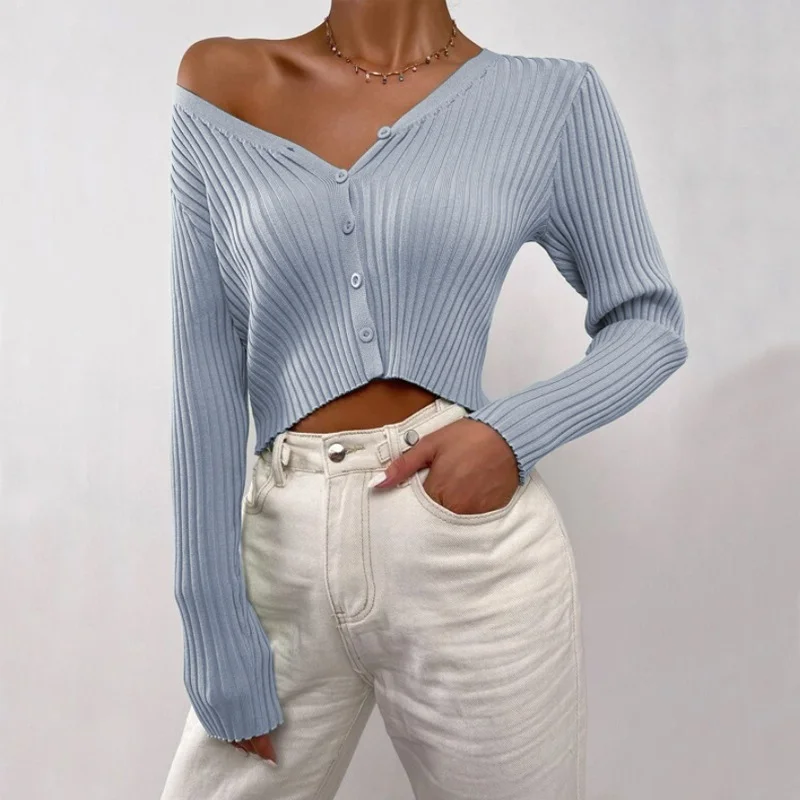 Women Fashion Casual Basic Solid Color Rib-Knitted Long Sleeve V Neck Buttoned Cardigan Sweater Faux Fur Fabric Real Fur Fabric Shearling Fabric Women Fashion Casual Basic Solid Color Rib-Knitted Long Sleeve V Neck Buttoned Cardigan Sweater Faux Fur Fabric Real Fur Fabric Shearling Fabric