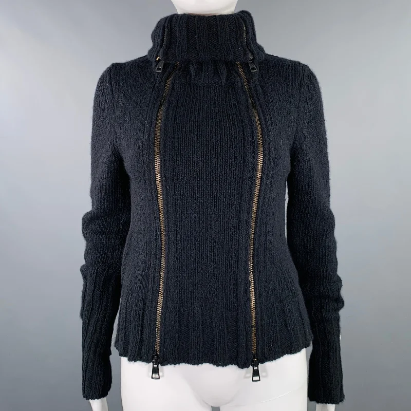 ANN DEMEULEMEESTER Size 8 Black Merino Wool Angora Double Zipper Cardigan Oversized Loose Flowy