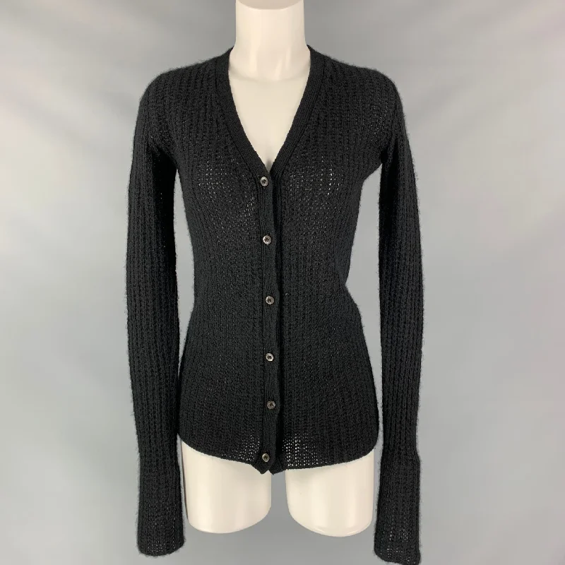 PRADA Size 2 Black Textured Cardigan Neon metallic Matte