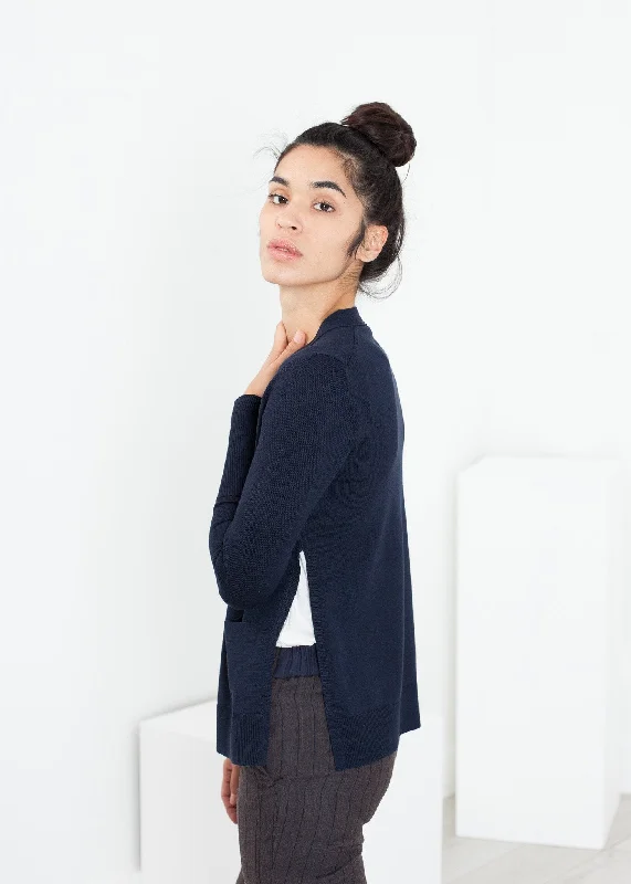 Square Cardigan in Navy Hooded Cardigan Collared Cardigan Shawl Collar