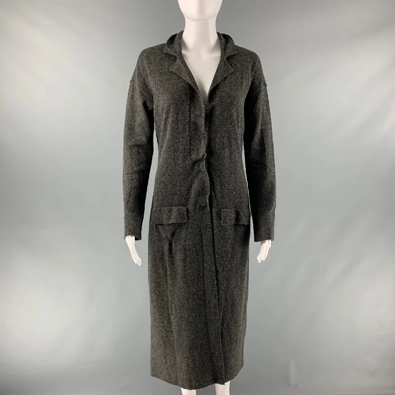 LANVIN 2009 Size S Grey Polyamide Blend Long Cardigan Ribbed Striped Patterned
