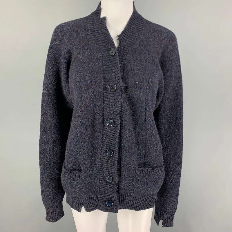 MAISON MARGIELA Size S Navy Knitted Lana Wool Cardigan Stretchy Elastic Breathable