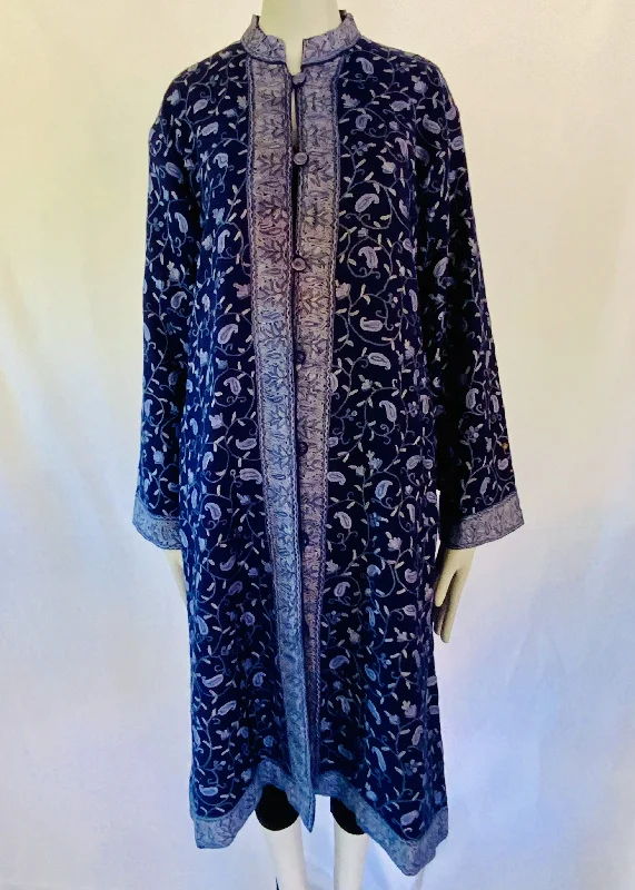 Hand Embroidered Long Jacket -  Navy Blue Anorak Shell Jacket Lightweight Jacket
