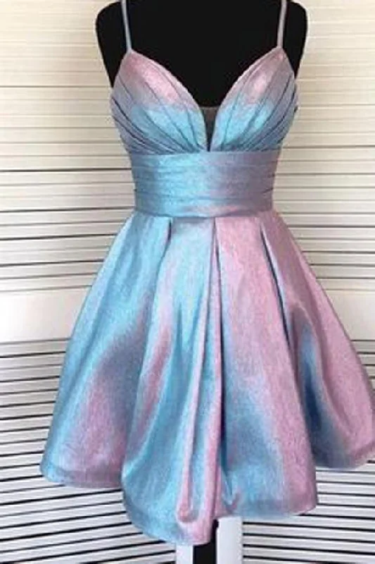 Cute A-line Spaghetti Strap Formal Dress Short V-neck Homecoming Dresses SX66472
