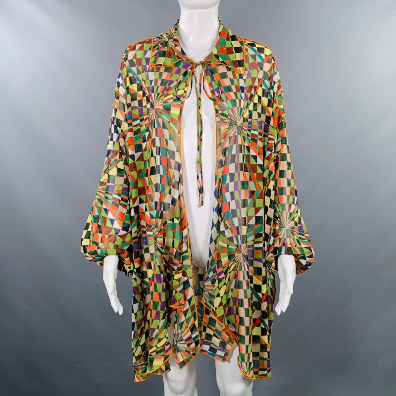 SIEDRES Size XS Multi Color Polyester Geometric Open Front Cardigan Thin Thick Dense