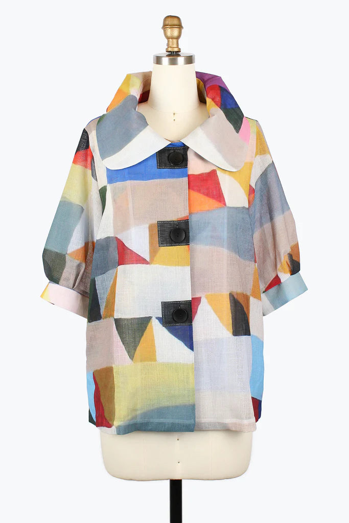 Damee 2449-MLT S25 Painting Button Patch Swing Jacket Hooded Jacket Caped Jacket Shawl Collar Jacket Damee 2449-MLT S25 Painting Button Patch Swing Jacket Hooded Jacket Caped Jacket Shawl Collar Jacket