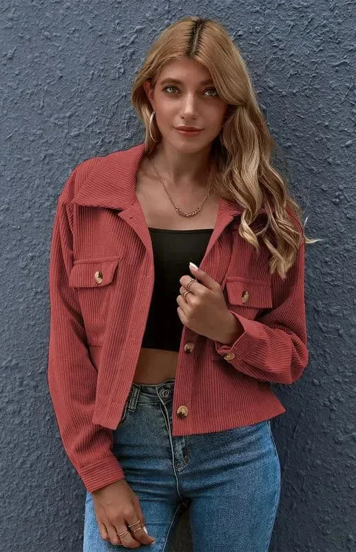 Women's Corduroy Trucker Jacket Fleece Jacket Down Jacket Feather Jacket
