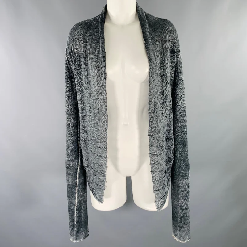 AVANT TOI Size M Grey Charcoal Linen Marbled Open Front Cardigan Spandex Rayon Corduroy