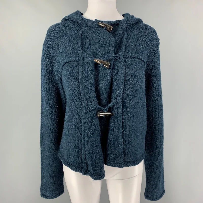 LANVIN Size M Blue Teal Alpaca Wool Toggle Closure Cardigan Iron Safe Non-Iron Wrinkle Free LANVIN Size M Blue Teal Alpaca Wool Toggle Closure Cardigan Iron Safe Non-Iron Wrinkle Free