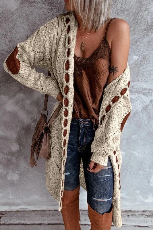Casual Women Vintage Long-Sleeved Mid-Length Knitted Sweater Coat Cardigan Print Jacquard Patchwork Casual Women Vintage Long-Sleeved Mid-Length Knitted Sweater Coat Cardigan Print Jacquard Patchwork