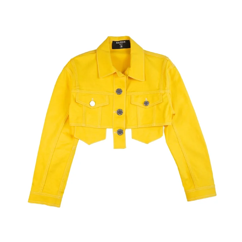 Balmain Cropped Denim Jacket - Women's 34 Insulated Jacket Fitted Jacket Loose Jacket