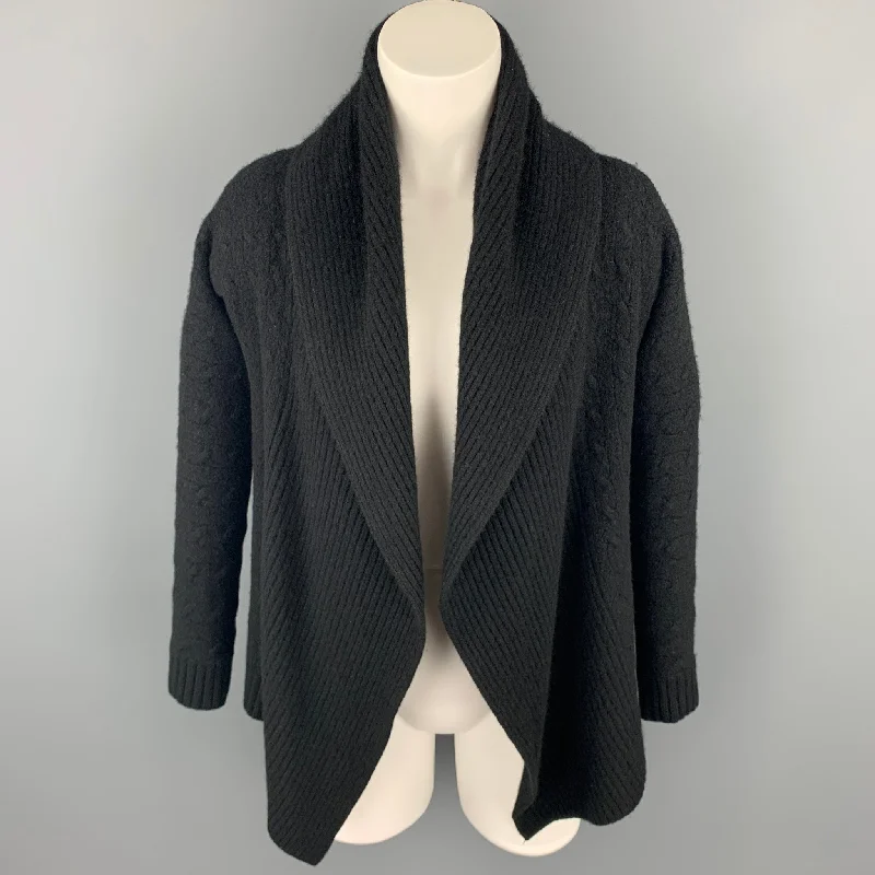 RALPH LAUREN Black Label Size S Black Cable Knit Cashmere Open Front Shawl Collar Cardigan Soft Cozy Warm RALPH LAUREN Black Label Size S Black Cable Knit Cashmere Open Front Shawl Collar Cardigan Soft Cozy Warm