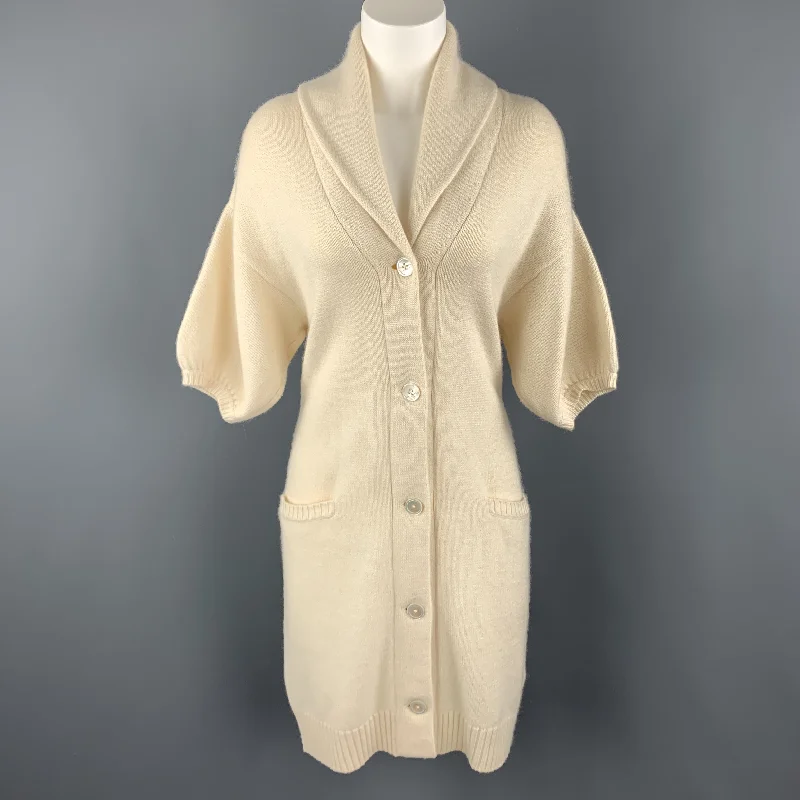 RALPH LAUREN M Cream Cashmere Blend Shawl Collar Sort Sleeve Long Cardigan Collared Crew Neck Turtle Neck RALPH LAUREN M Cream Cashmere Blend Shawl Collar Sort Sleeve Long Cardigan Collared Crew Neck Turtle Neck
