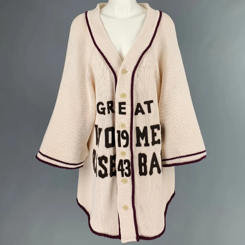 KAPITAL Size One Size Cream Brown Cotton Applique Button Down Cardigan Front Pockets Side Pockets Patch Pockets KAPITAL Size One Size Cream Brown Cotton Applique Button Down Cardigan Front Pockets Side Pockets Patch Pockets