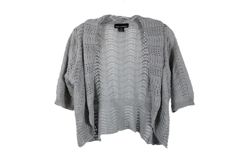 Isabella Rodrigues Gray Knit Shimmer Cardigan | S Cable Knit Ribbed Knit Lace Knit