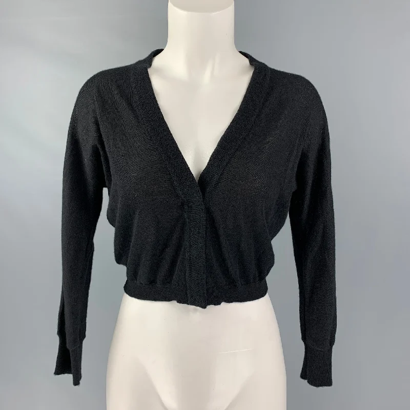 GIAMBATTISTA VALLI Size S Black Cashmere 3/4 Sleeves Cardigan Satin Fabric Silk Fabric Chiffon Fabric GIAMBATTISTA VALLI Size S Black Cashmere 3/4 Sleeves Cardigan Satin Fabric Silk Fabric Chiffon Fabric