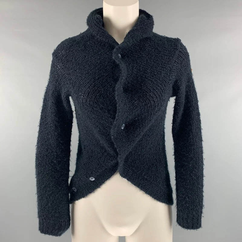 MARNI Size 2 Navy Asymmetrical Cardigan Neon metallic Matte