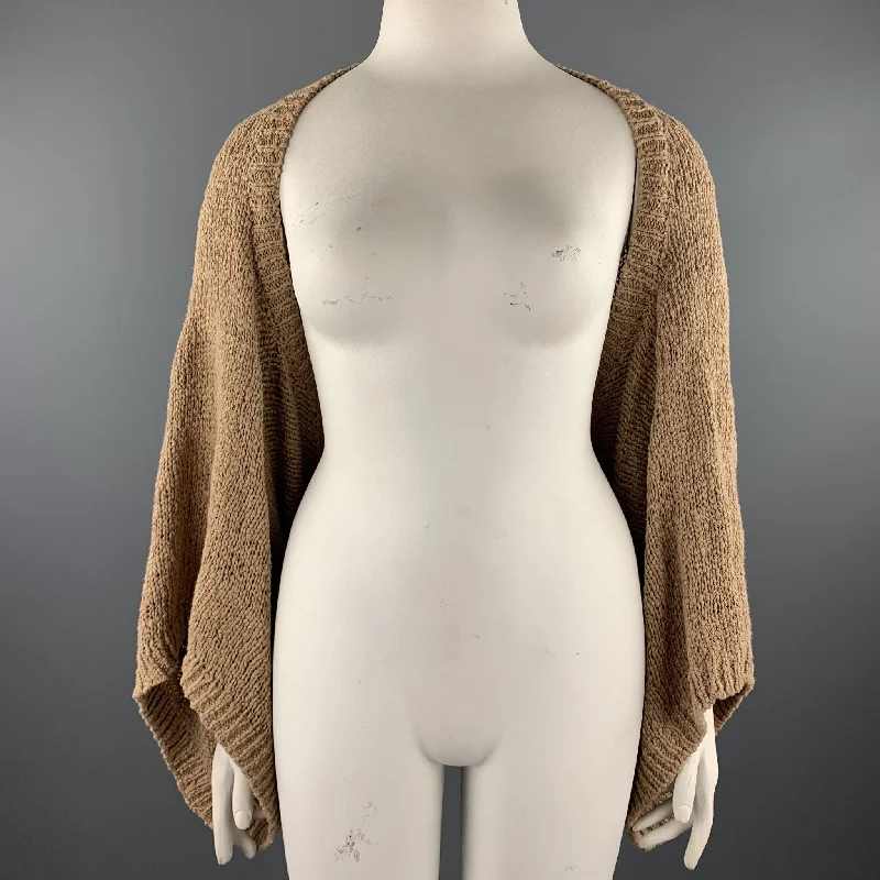 RALPH LAUREN Size M/L Tan Knitted Cotton Shrug Cardigan Herringbone Houndstooth Plaid RALPH LAUREN Size M/L Tan Knitted Cotton Shrug Cardigan Herringbone Houndstooth Plaid
