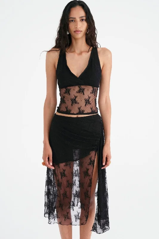 Benni Margot Lace Tank Top - Black baby blue tank