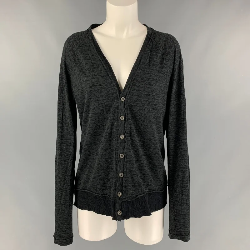 THE VIRIDI-ANNE Size S Black and Charcoal Cotton Marbled V-Neck Cardigan Hooded Cardigan Collared Cardigan Shawl Collar THE VIRIDI-ANNE Size S Black and Charcoal Cotton Marbled V-Neck Cardigan Hooded Cardigan Collared Cardigan Shawl Collar