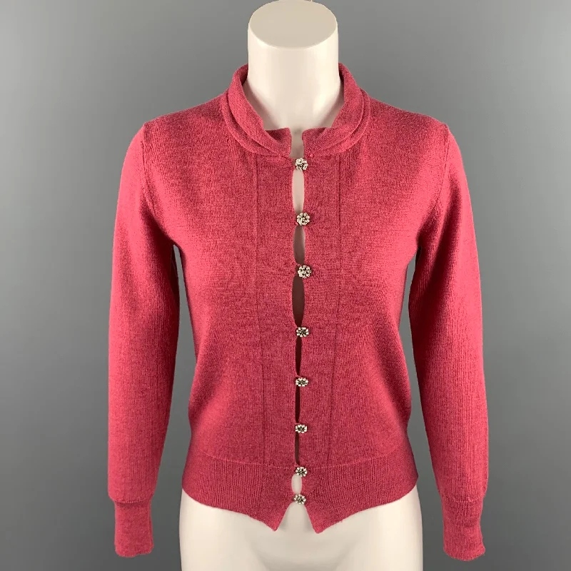 KULSON Size S Raspberry Knitted Cashmere Cardigan Velvet Chenille Corduroy