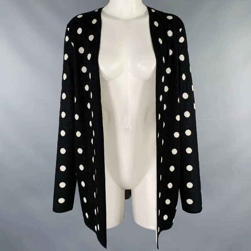 SAKS FIFTH AVENUE Size S Black White Silk Cashmere Polka Dot Cardigan Asymmetrical,ymmetric Pencil Cardigan SAKS FIFTH AVENUE Size S Black White Silk Cashmere Polka Dot Cardigan Asymmetrical,ymmetric Pencil Cardigan