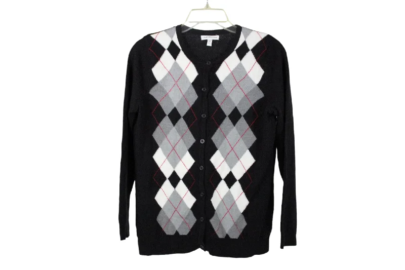 Croft & Barrow Black Argyle Cardigan | S Polka Dot Checkered Tartan