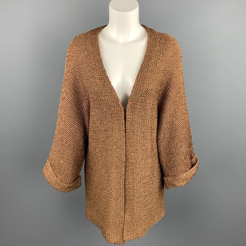 RALPH LAUREN Size S Copper Knitted Textured Silk Open Front Cardigan Cotton Fabric Linen Fabric Terry Fabric