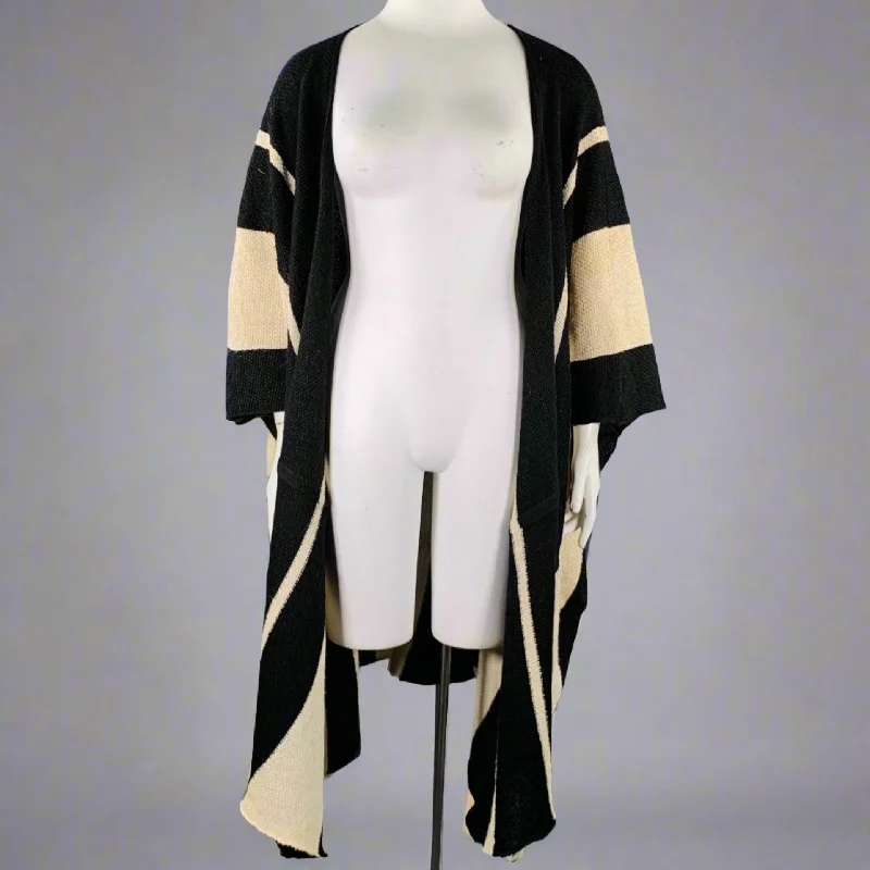 RALPH LAUREN Size M/L Black Beige Linen Silk Color Block Cardigan Elegant Classic Vintage