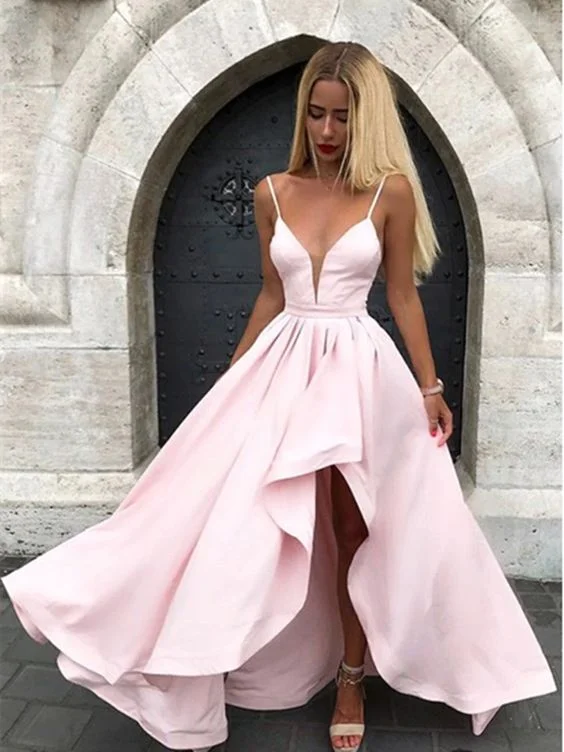 V-neck Pink Spaghetti Straps Split Formal Prom Dress, V-neck Pink Spaghetti Straps Evening Dress cg842 V-neck Pink Spaghetti Straps Split Formal Prom Dress, V-neck Pink Spaghetti Straps Evening Dress cg842
