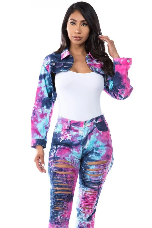 TIE DRY DENIM JACKET Lace Jacket Ribbed Jacket Sequined Jacket