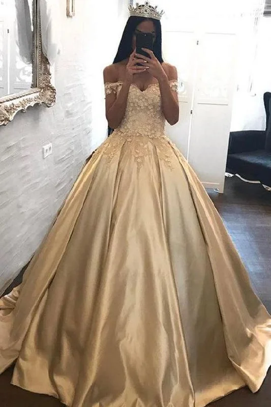 Sexy prom dress, satin long prom dress, gold prom dress, off shoulder ball gown cg636 Sexy prom dress, satin long prom dress, gold prom dress, off shoulder ball gown cg636
