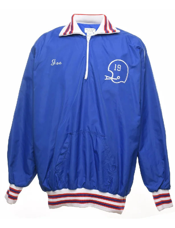 Vintage Blue, Red & White Nylon Jacket - XL Front Pockets Side Pockets Patch Pockets