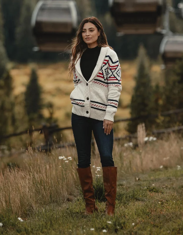Alpine Heritage Cardigan in Cream Multi Terry Blend Velvet Blend Canvas Blend