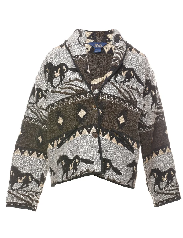 Western Horse Design Tapestry Jacket - L Wool Jacket Cashmere Jacket Tweed Jacket